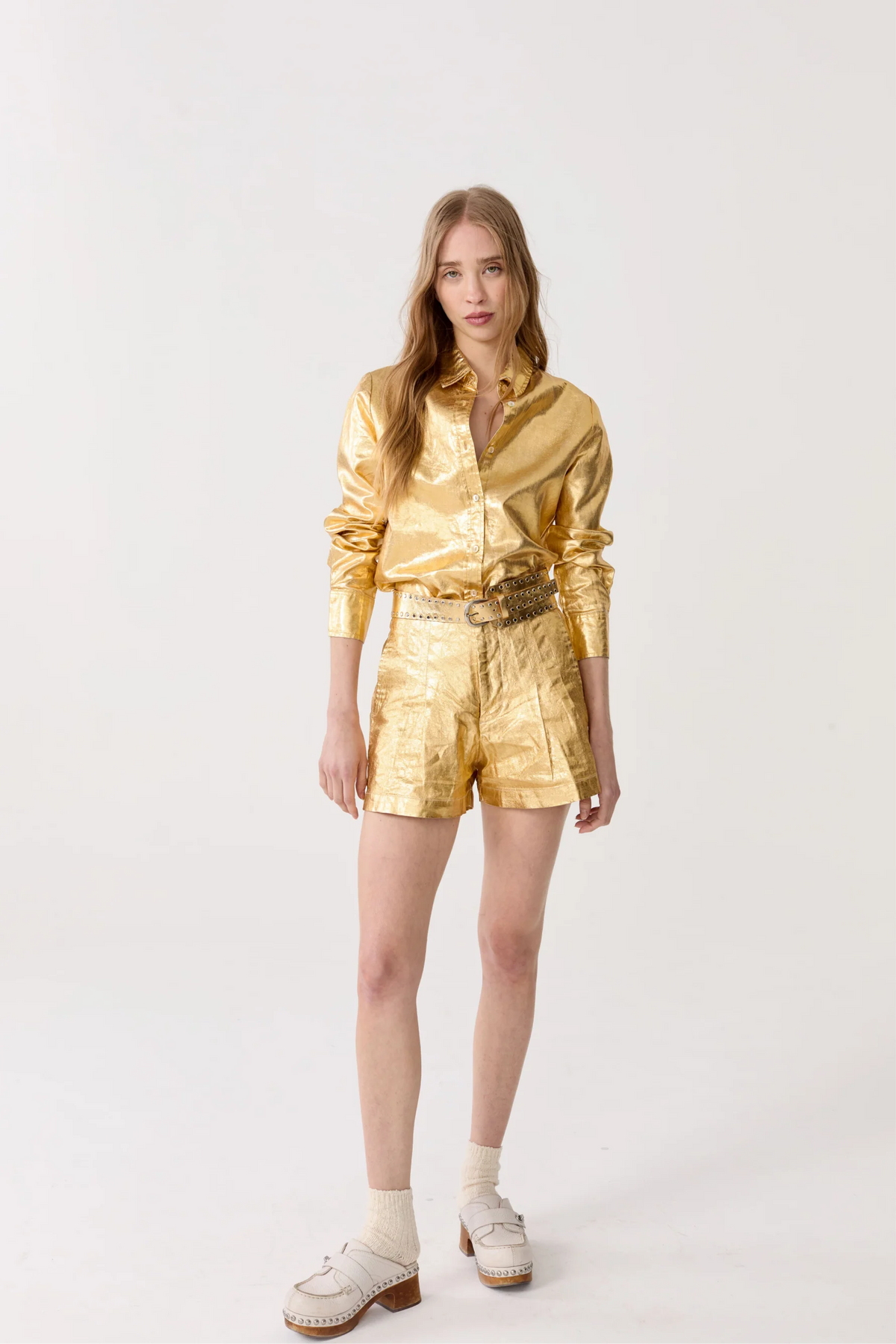 Frida Metallic Linen Shorts