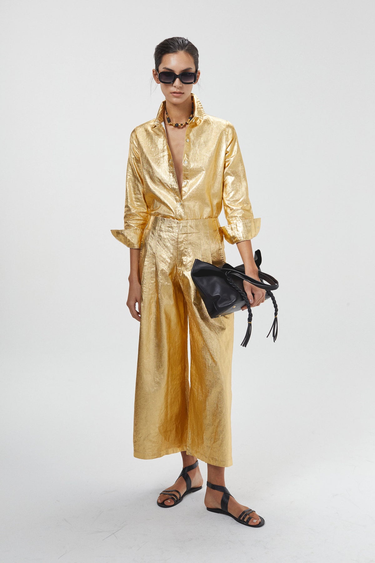 Culotte Metallic Linen Pants