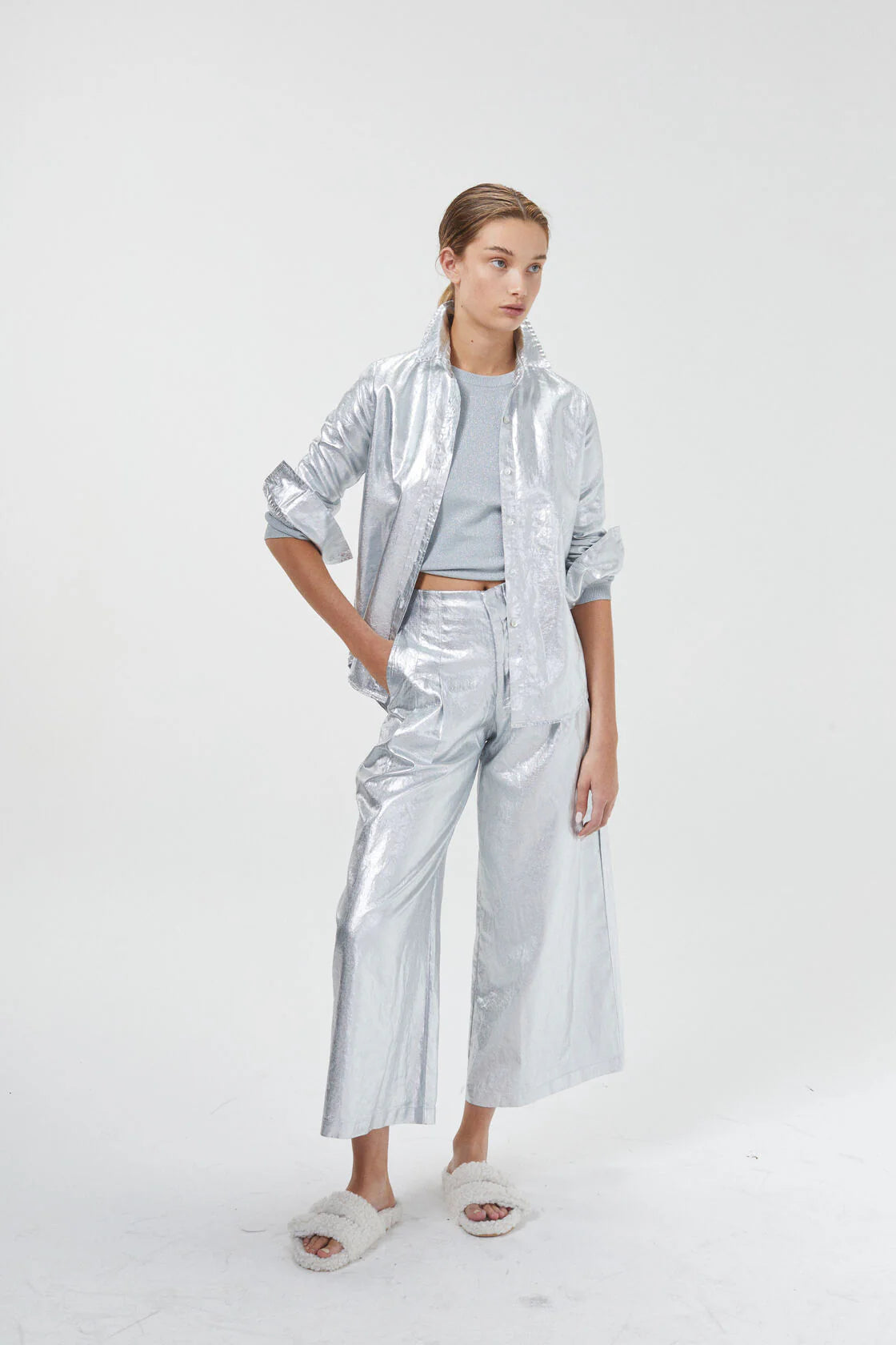 Culotte Metallic Linen Pants