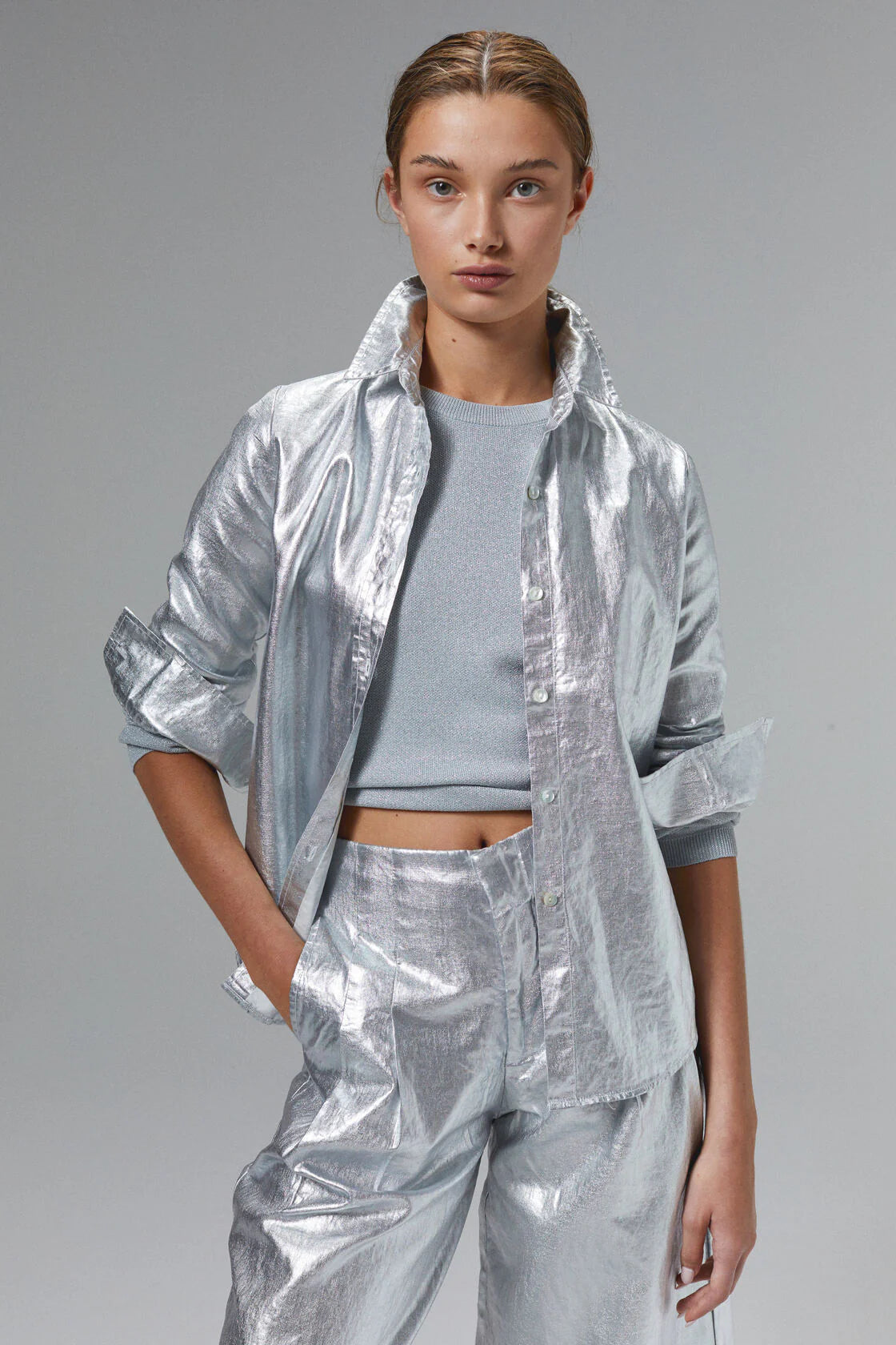 Culotte Metallic Linen Pants