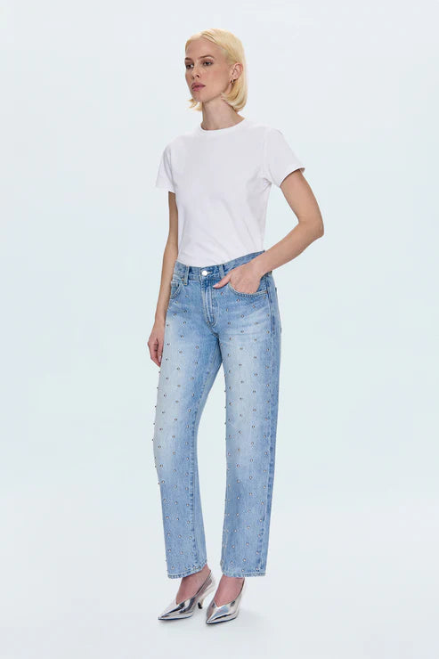 Lexi Mid Rise Bowed Straight Jean