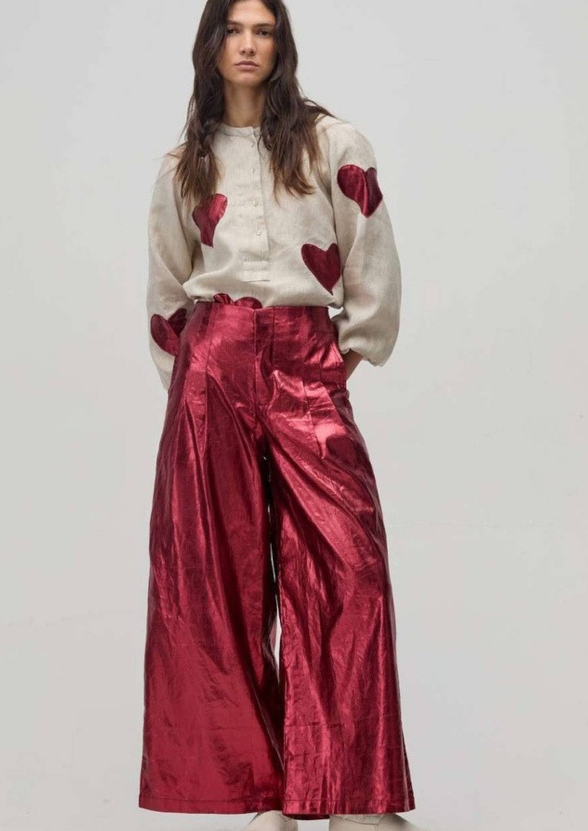 Culotte Metallic Linen Pants