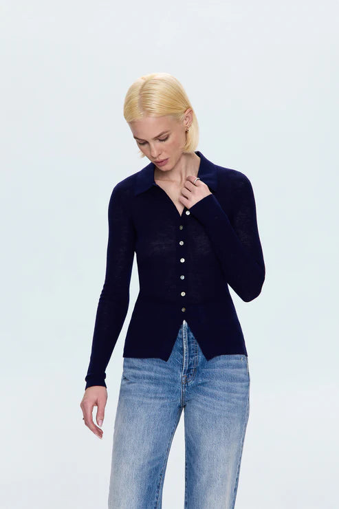 Korey Fitted Rib Cardigan - Navy