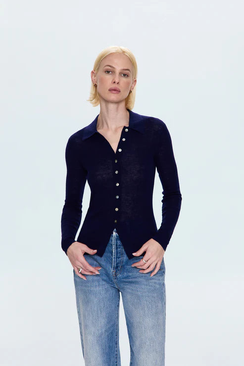 Korey Fitted Rib Cardigan - Navy