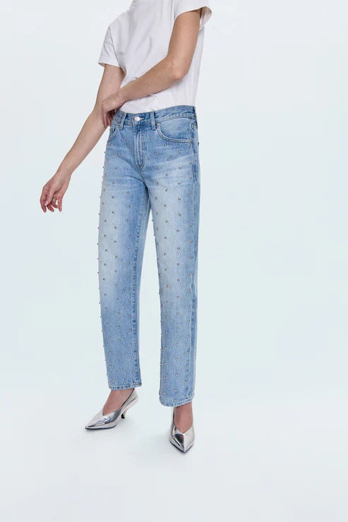Lexi Mid Rise Bowed Straight Jean