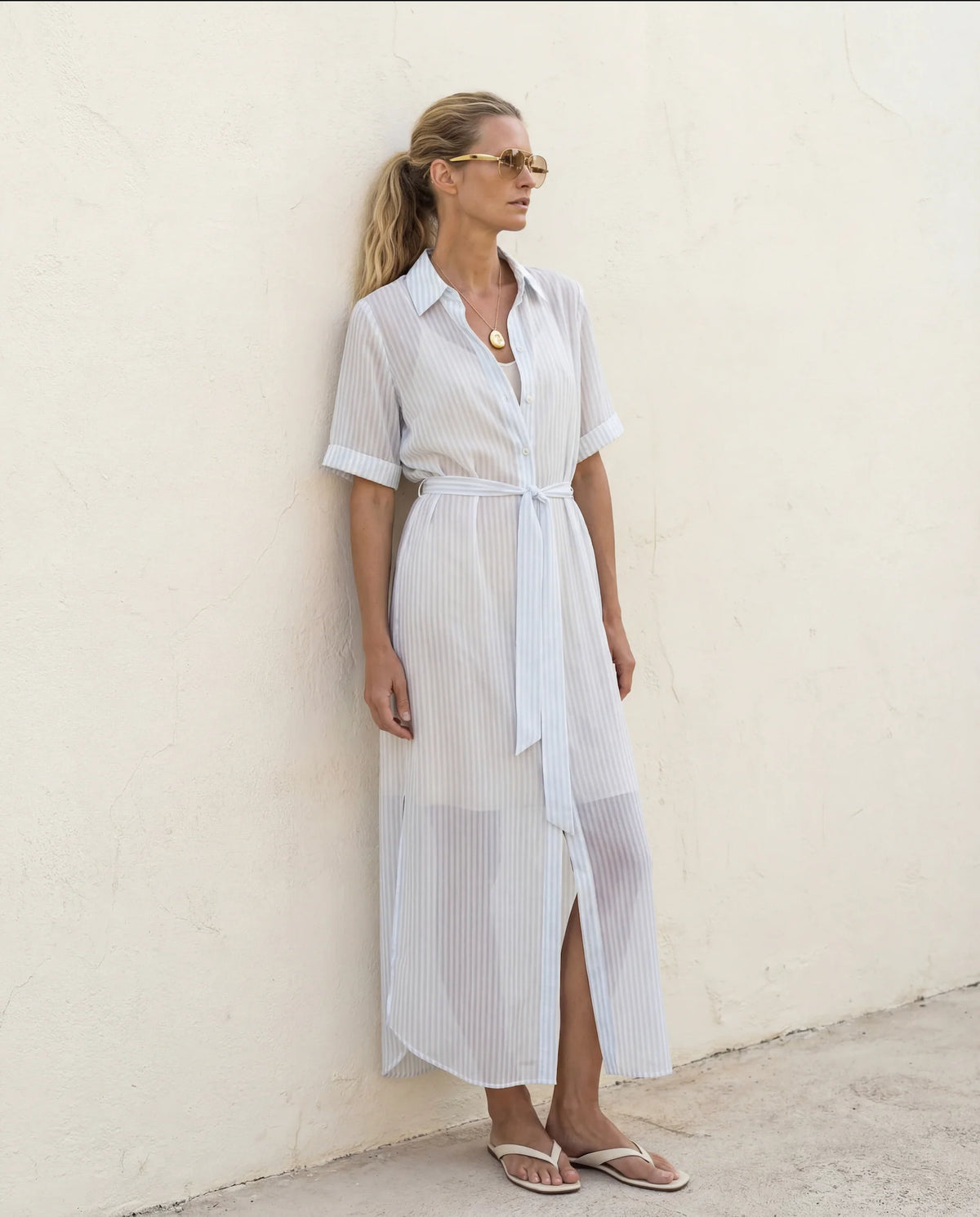 Chiffon Stripe Shirt Dress - The Maison Marie Chiffon Stripe Shirt Dress - The Maison Marie