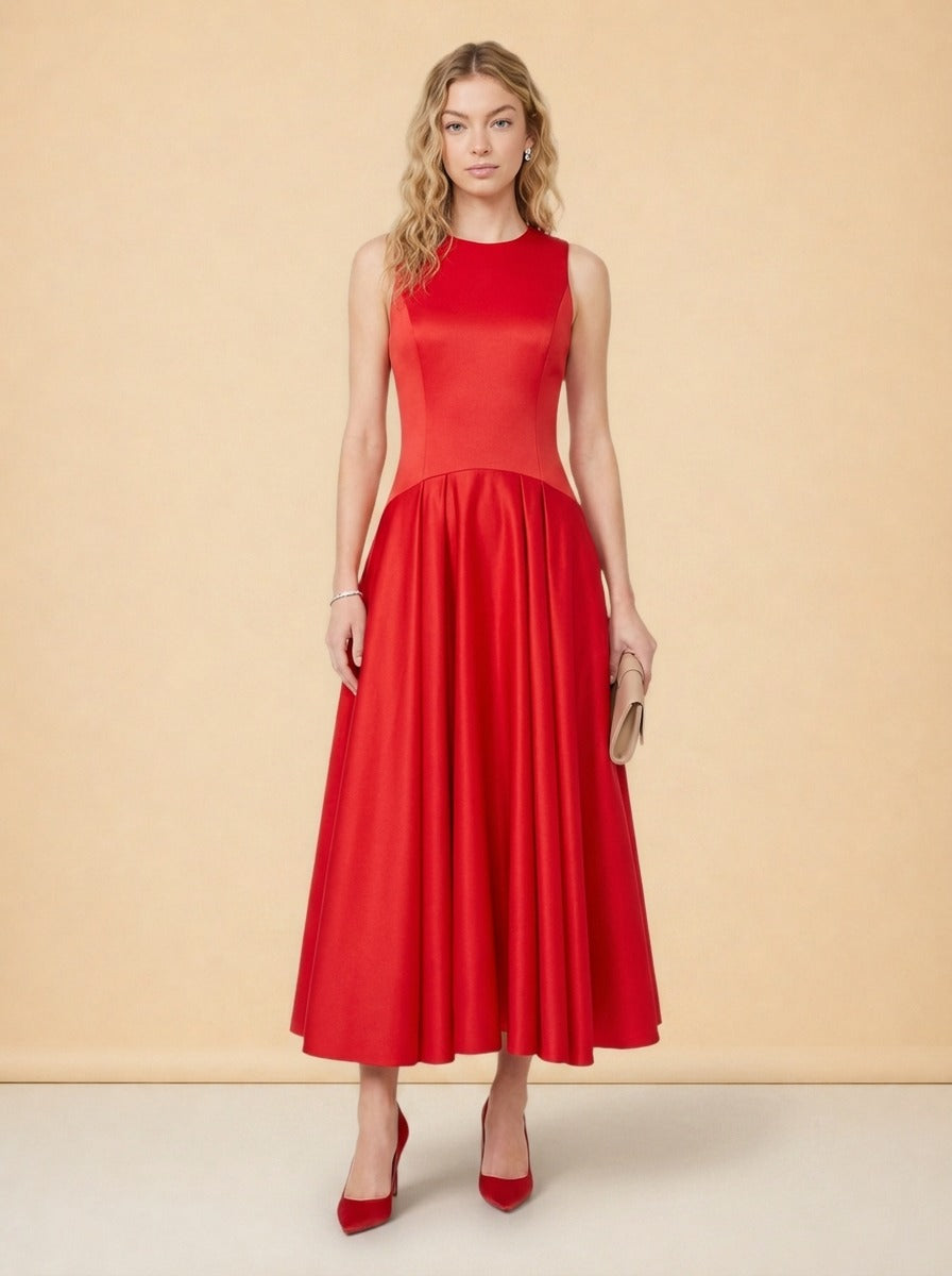 Adley Drop-Waist Midi Dress by Alice + Olivia in Red