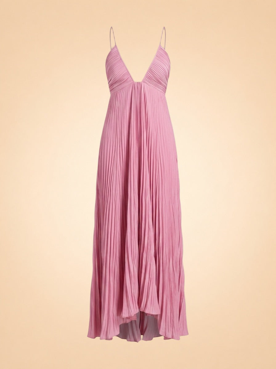 Angelina Pleated Maxi Gown by A.L.C. in Pink