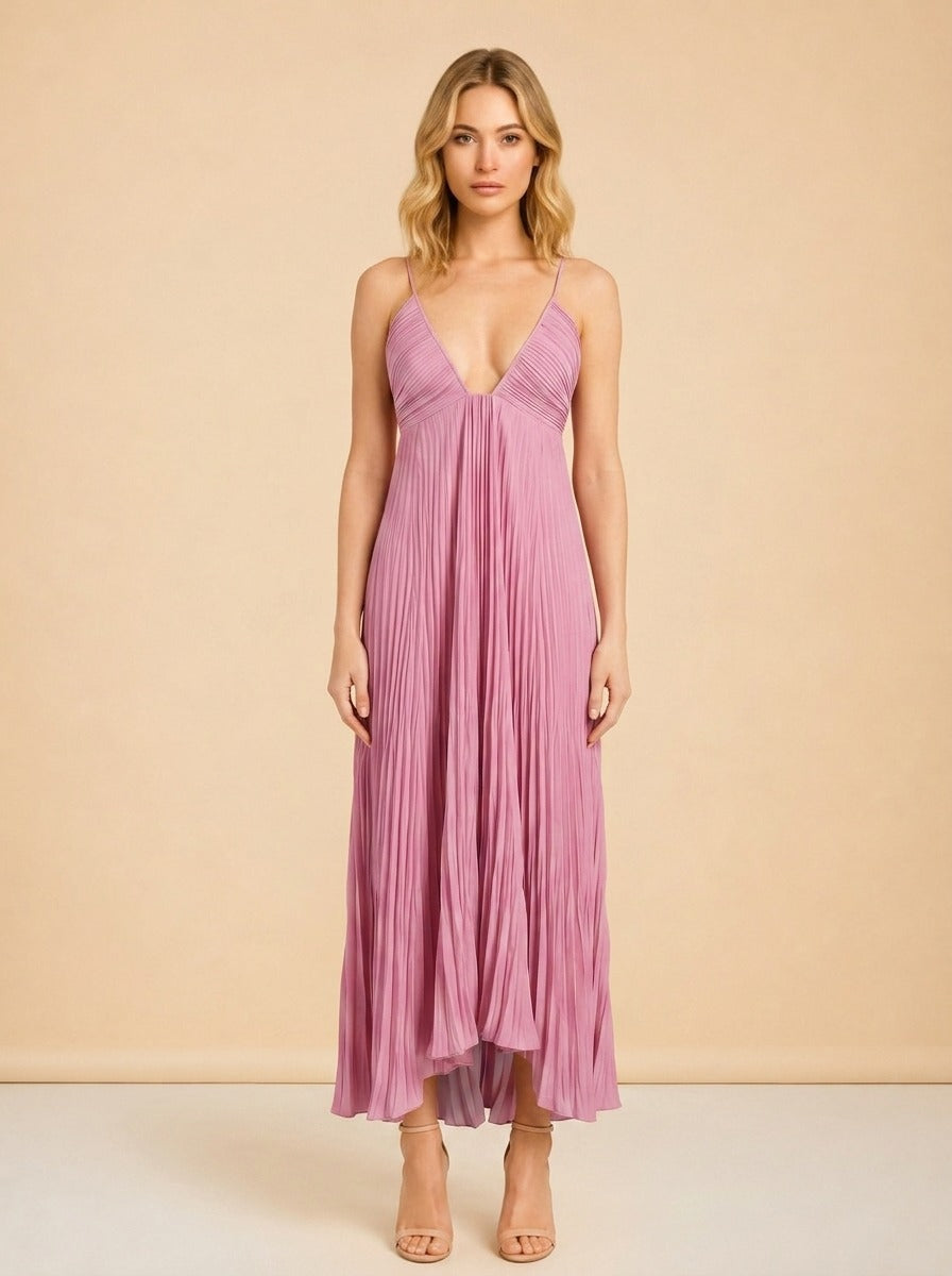 Angelina Pleated Maxi Gown by A.L.C. in Pink