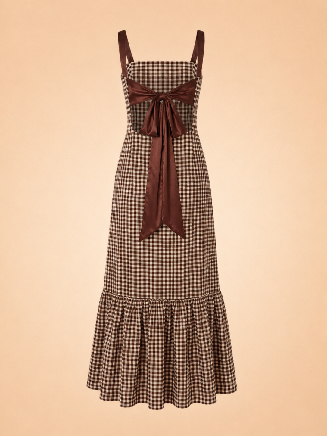 Tie Back Gown by Couper in Checkered, White, Brown
