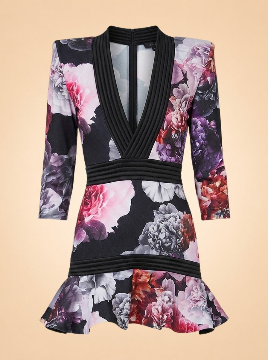 Black Peony Floral Plunge Dress by Zhivago in Black peony floral
