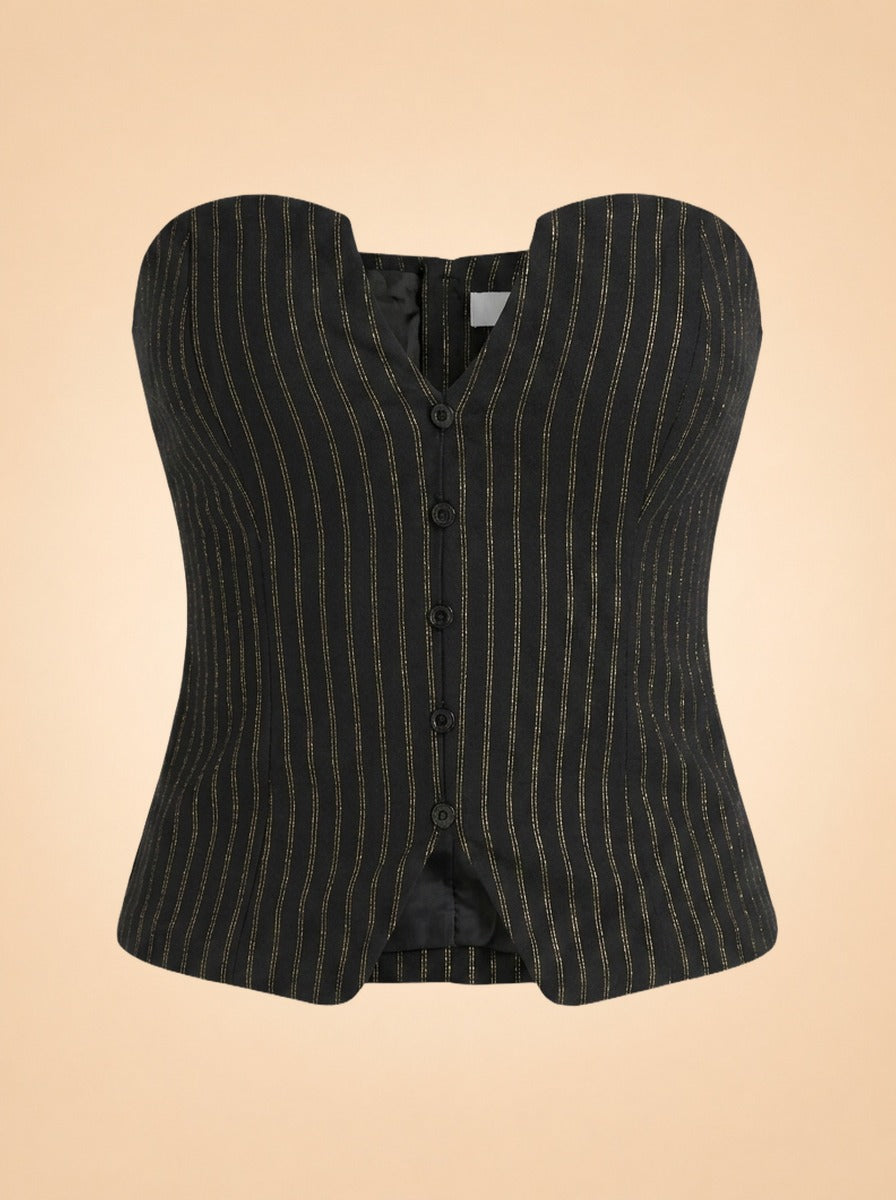 Gold & Black Blazer Set by Eddy in Gold and black stripe