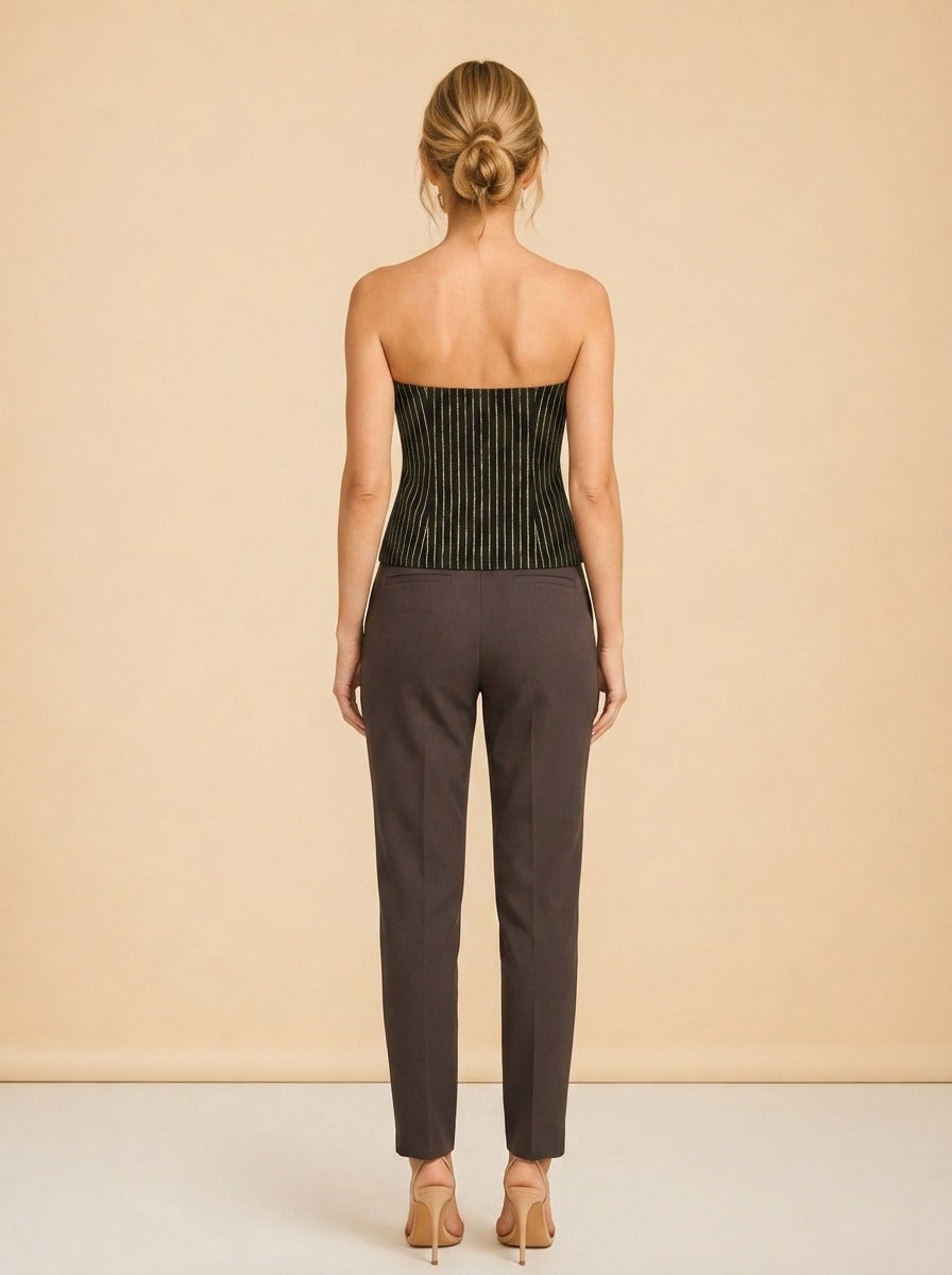 Gold & Black Blazer Set by Eddy in Gold and black stripe
