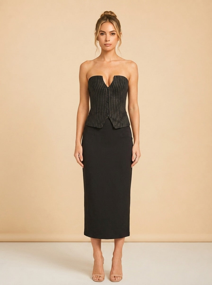 Gold & Black Blazer Set by Eddy in Gold and black stripe
