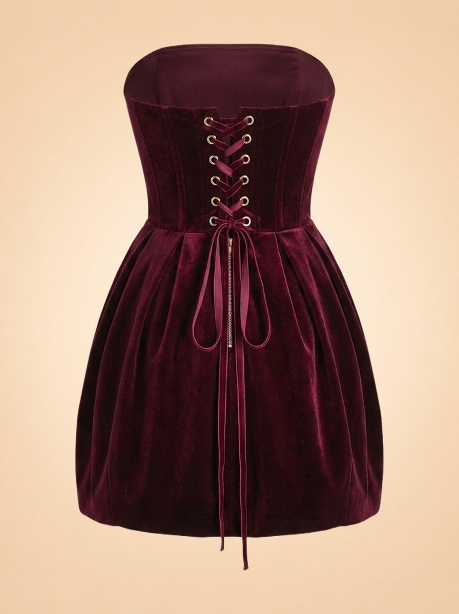 Burgundy Velvet Mini Dress by Bronx and Banco in Burgundy
