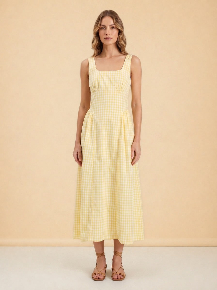 Cadence Midi Dress by Tanya Taylor in Yellow gingham
