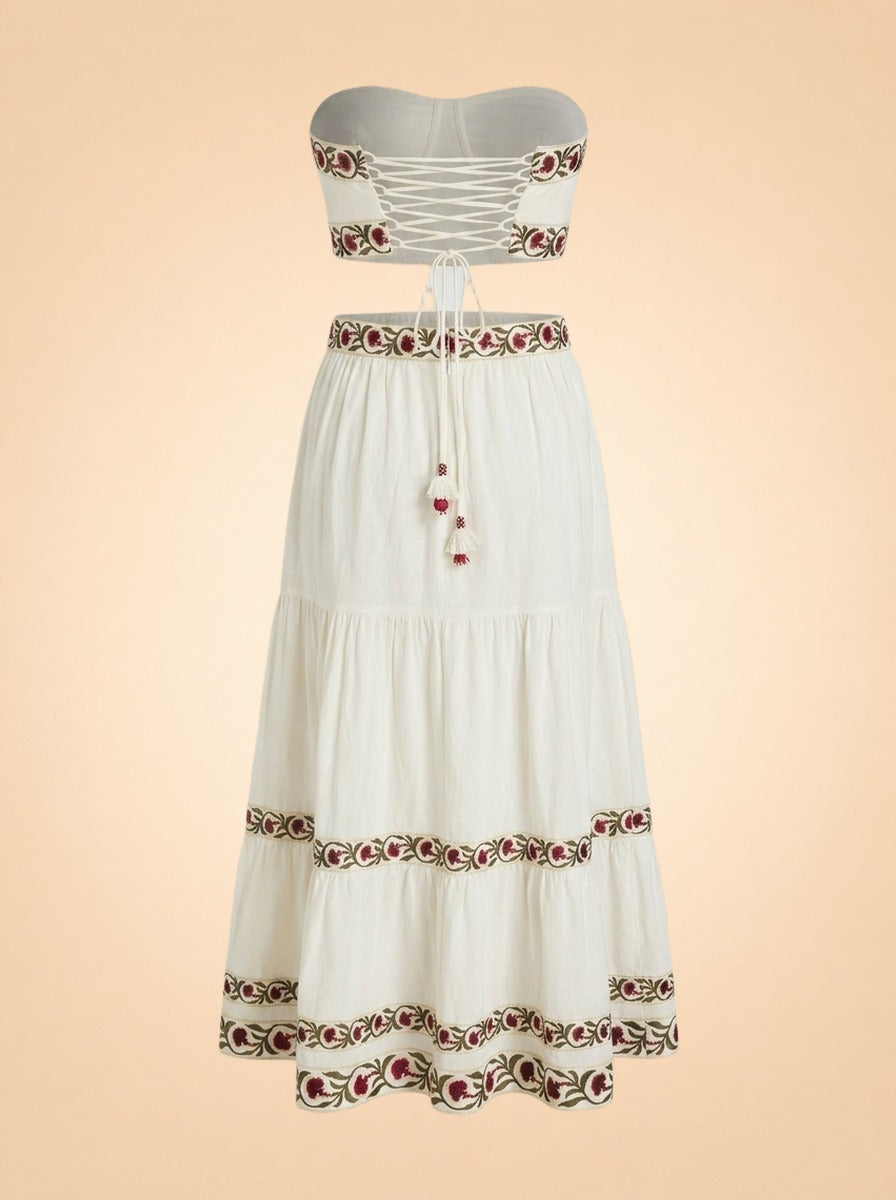 Carnation Set by Rosewater House in Ivory with embroidered trim