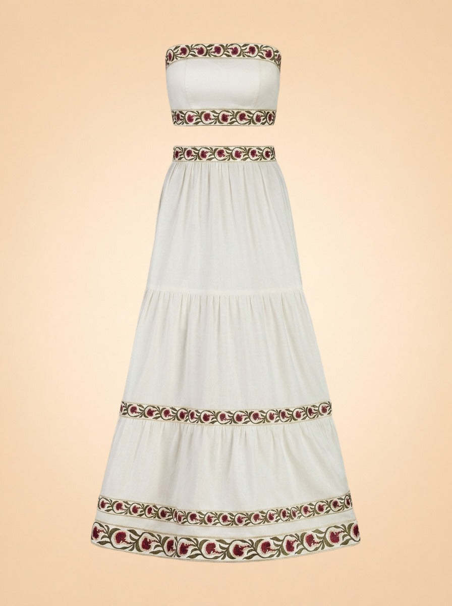 Carnation Set by Rosewater House in Ivory with embroidered trim