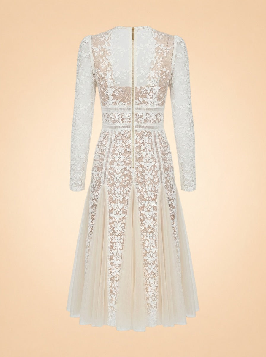 Casey Lace Long-Sleeve Mini Dress by Bronx and Banco in White