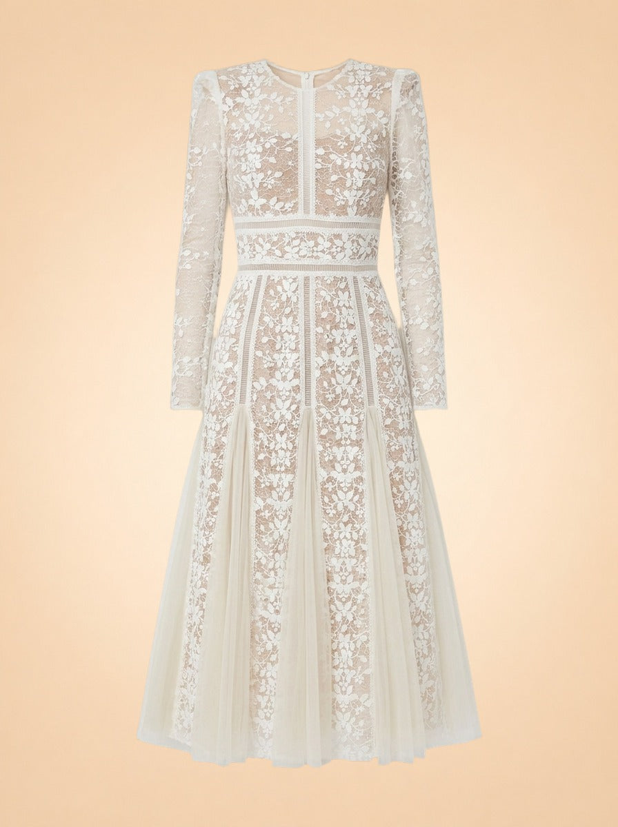 Casey Lace Long-Sleeve Mini Dress by Bronx and Banco in White