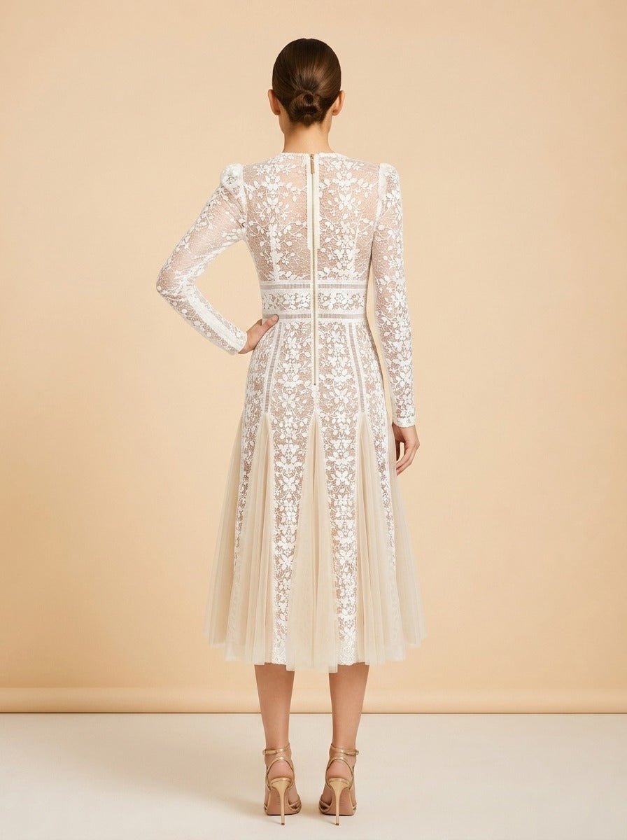 Casey Lace Long-Sleeve Mini Dress by Bronx and Banco in White