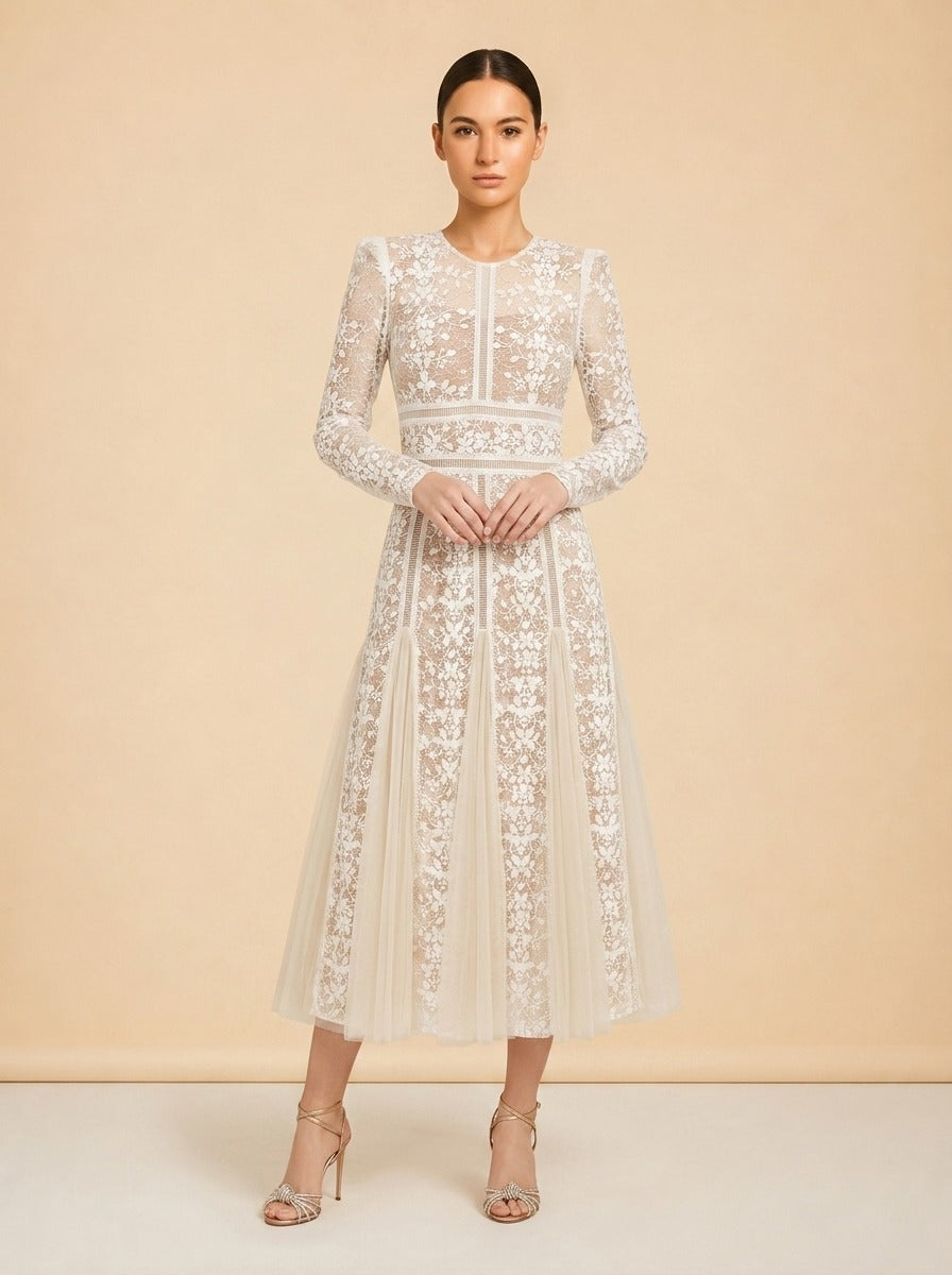 Casey Lace Long-Sleeve Mini Dress by Bronx and Banco in White