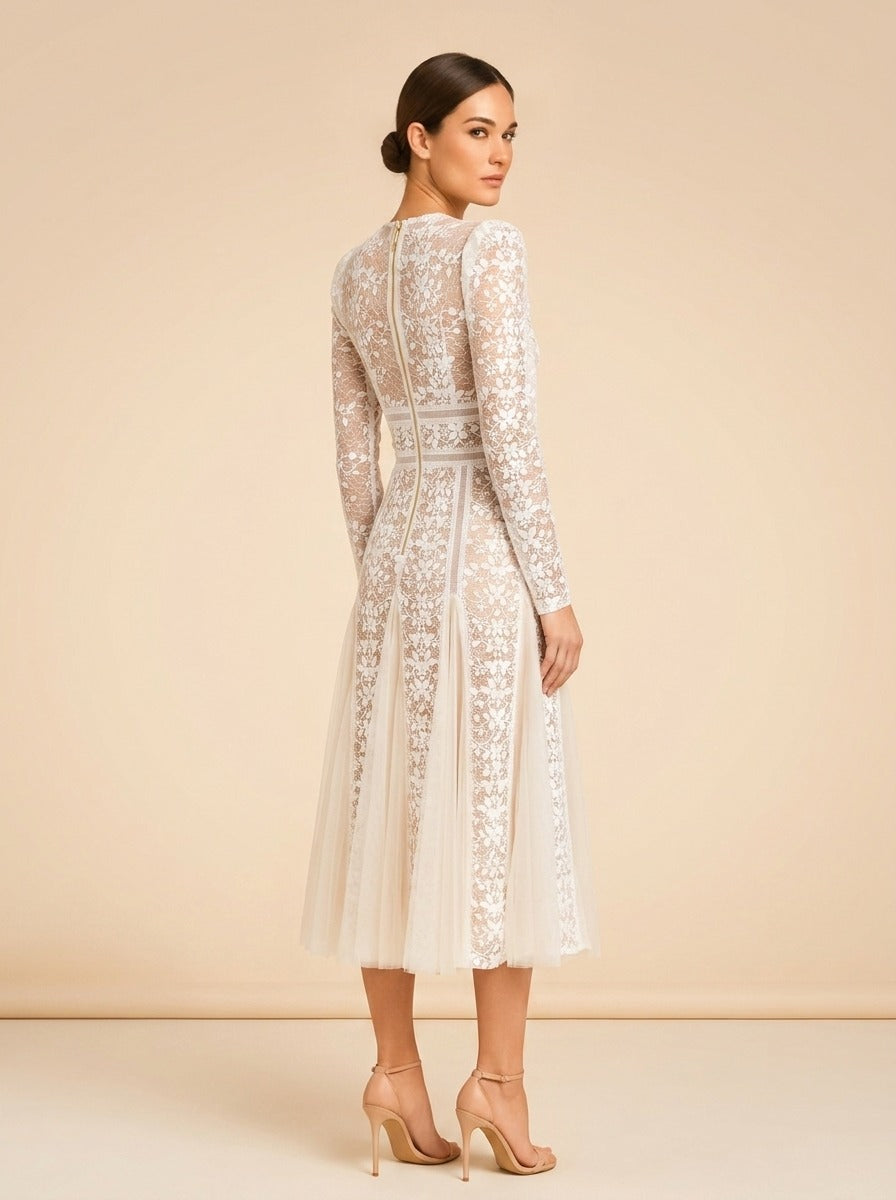 Casey Lace Long-Sleeve Mini Dress by Bronx and Banco in White