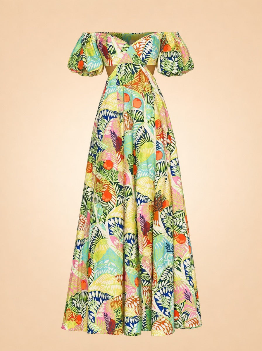 Coliseum Cutout Maxi Dress by Staud in Green, Multicolor