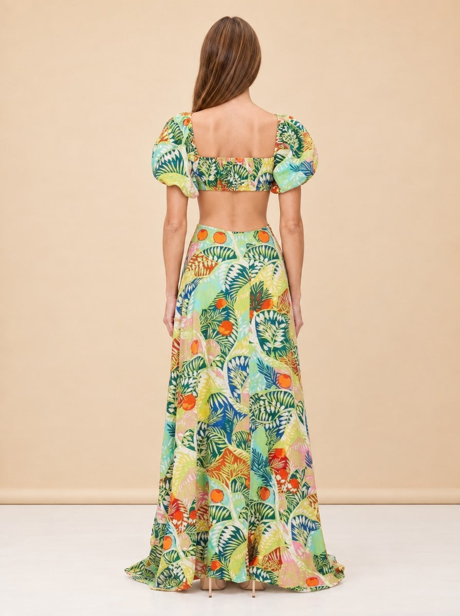 Coliseum Cutout Maxi Dress by Staud in Green, Multicolor