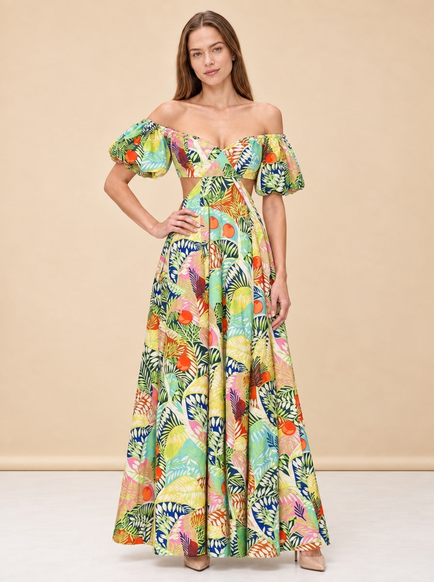 Coliseum Cutout Maxi Dress by Staud in Green, Multicolor
