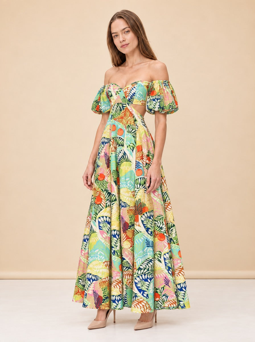 Coliseum Cutout Maxi Dress by Staud in Green, Multicolor