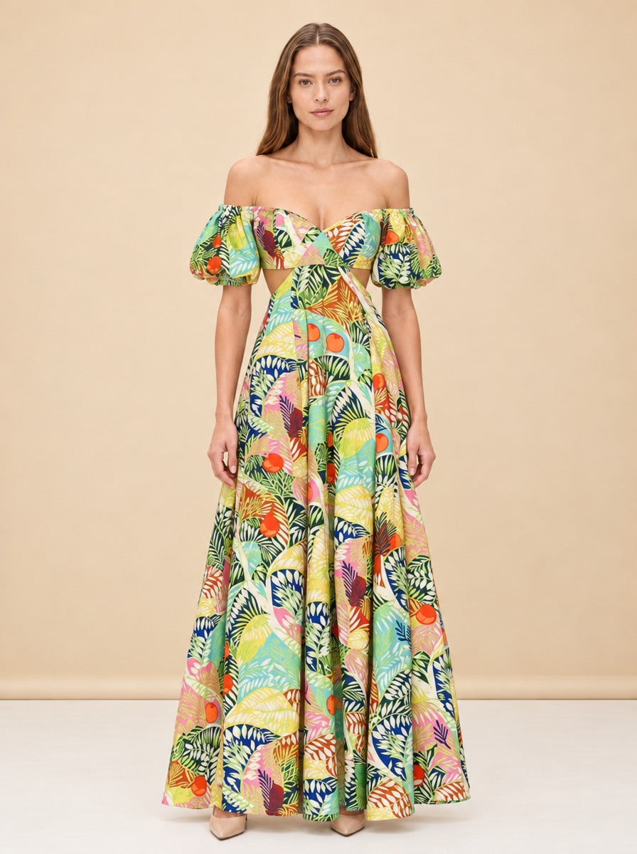 Coliseum Cutout Maxi Dress by Staud in Green, Multicolor