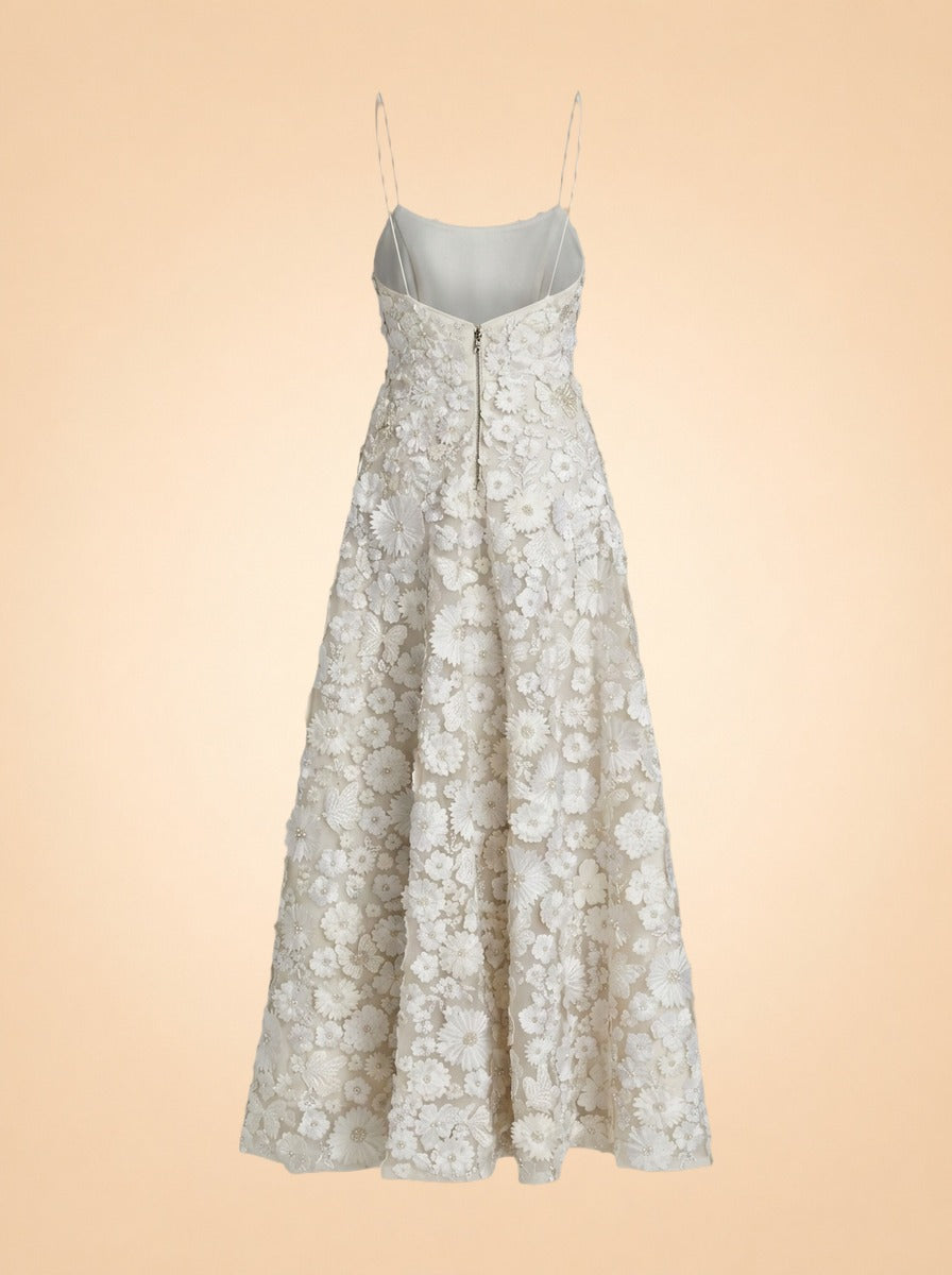 Domencia Gown by Alice + Olivia in Ivory with floral embroidery