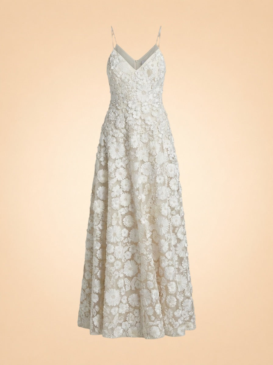 Domencia Gown by Alice + Olivia in Ivory with floral embroidery