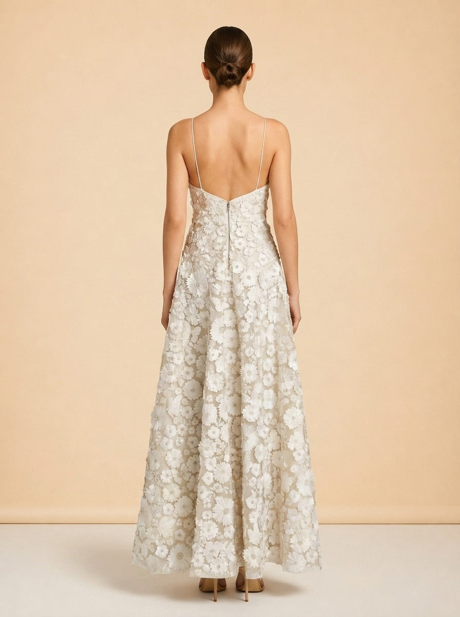 Domencia Gown by Alice + Olivia in Ivory with floral embroidery