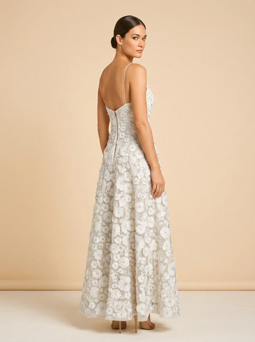 Domencia Gown by Alice + Olivia in Ivory with floral embroidery