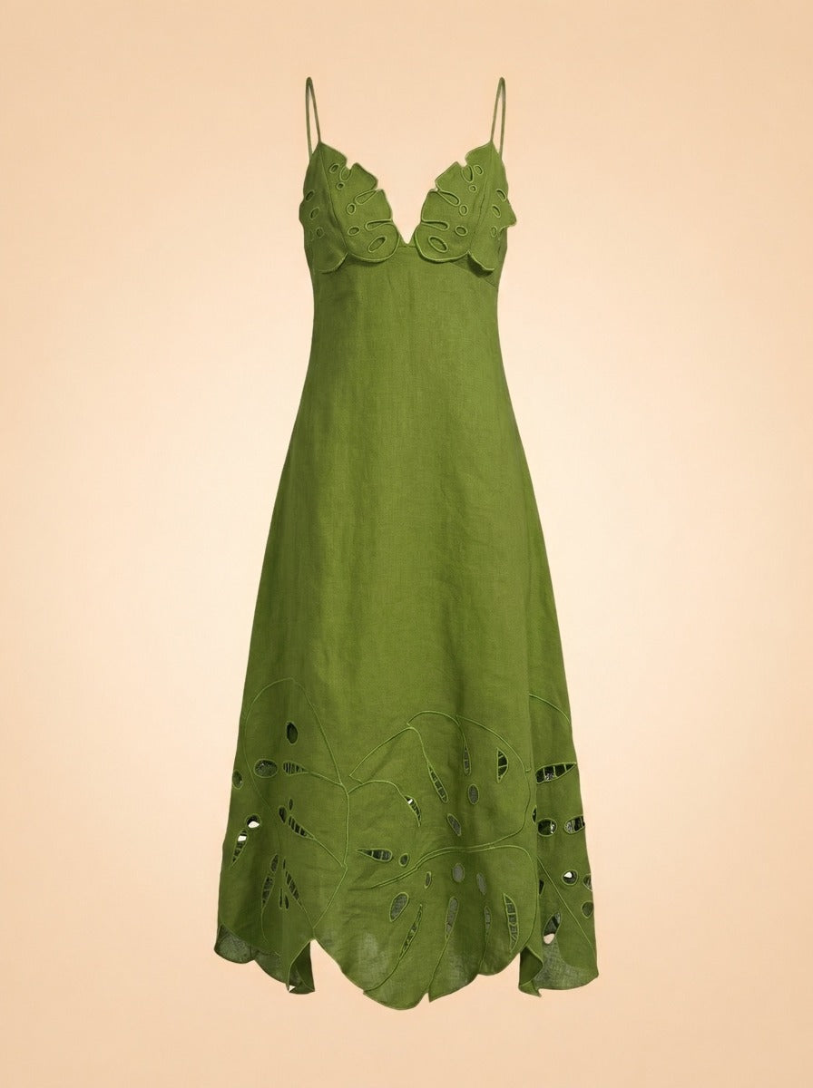 FARM Rio Monstera Embroidery Midi Dress — The Curated Collection at The Maison Marie