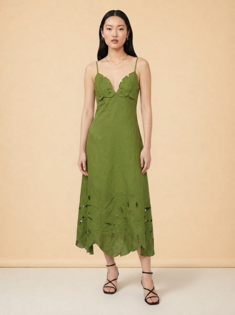 FARM Rio Monstera Embroidery Midi Dress — The Curated Collection at The Maison Marie