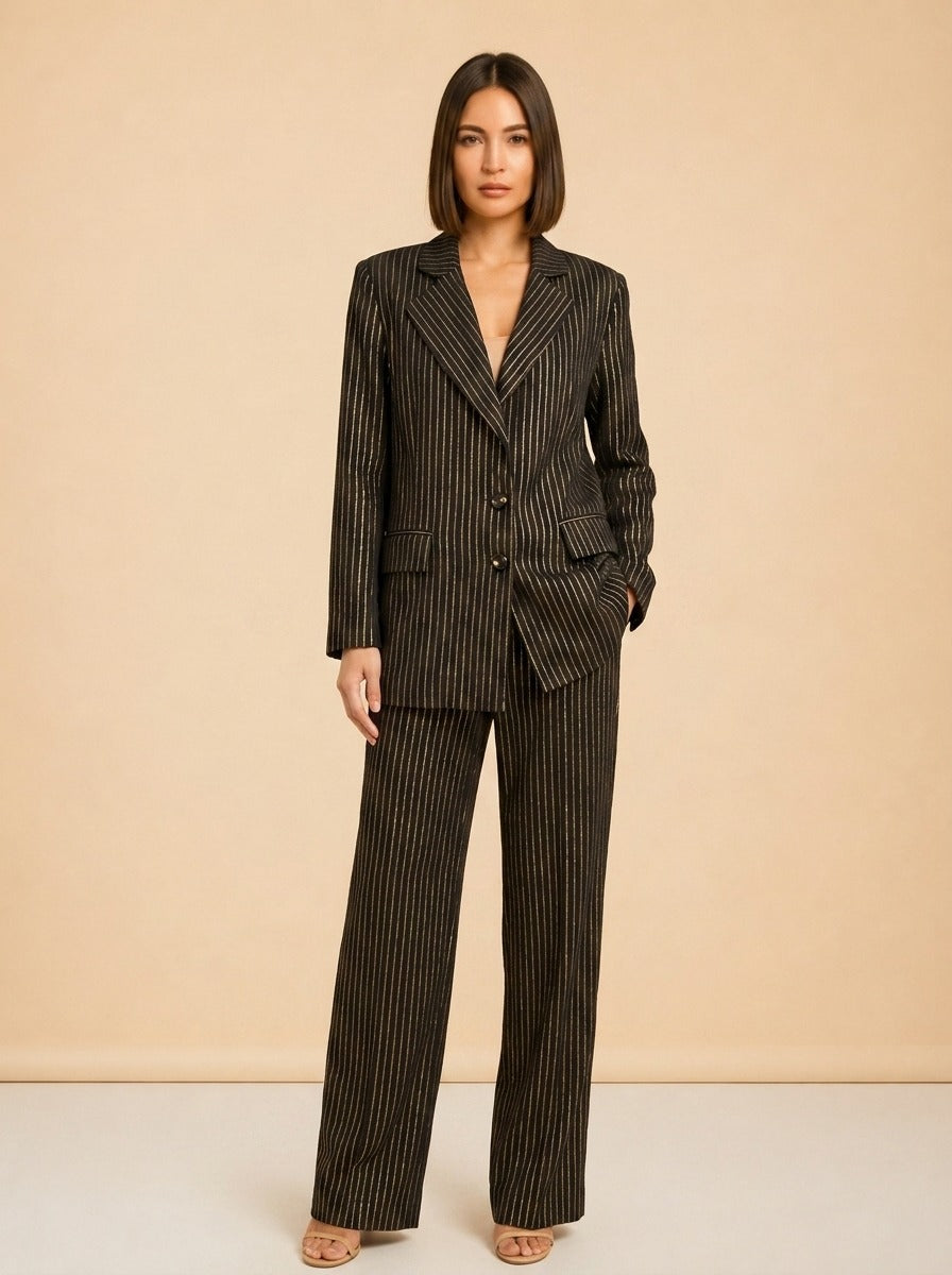 Gold & Black Blazer Set by Eddy in Gold and black stripe