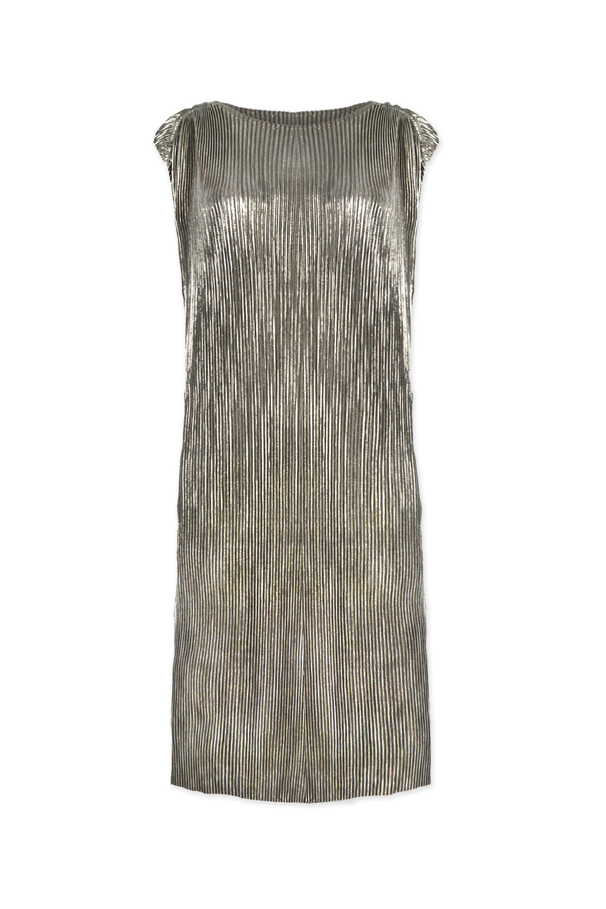 Victoria Goddess Metallic Plissé Satin Dress