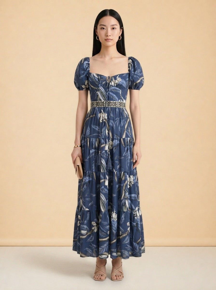 Floral Midi Dress by Johanna Ortiz in Navy, floral
