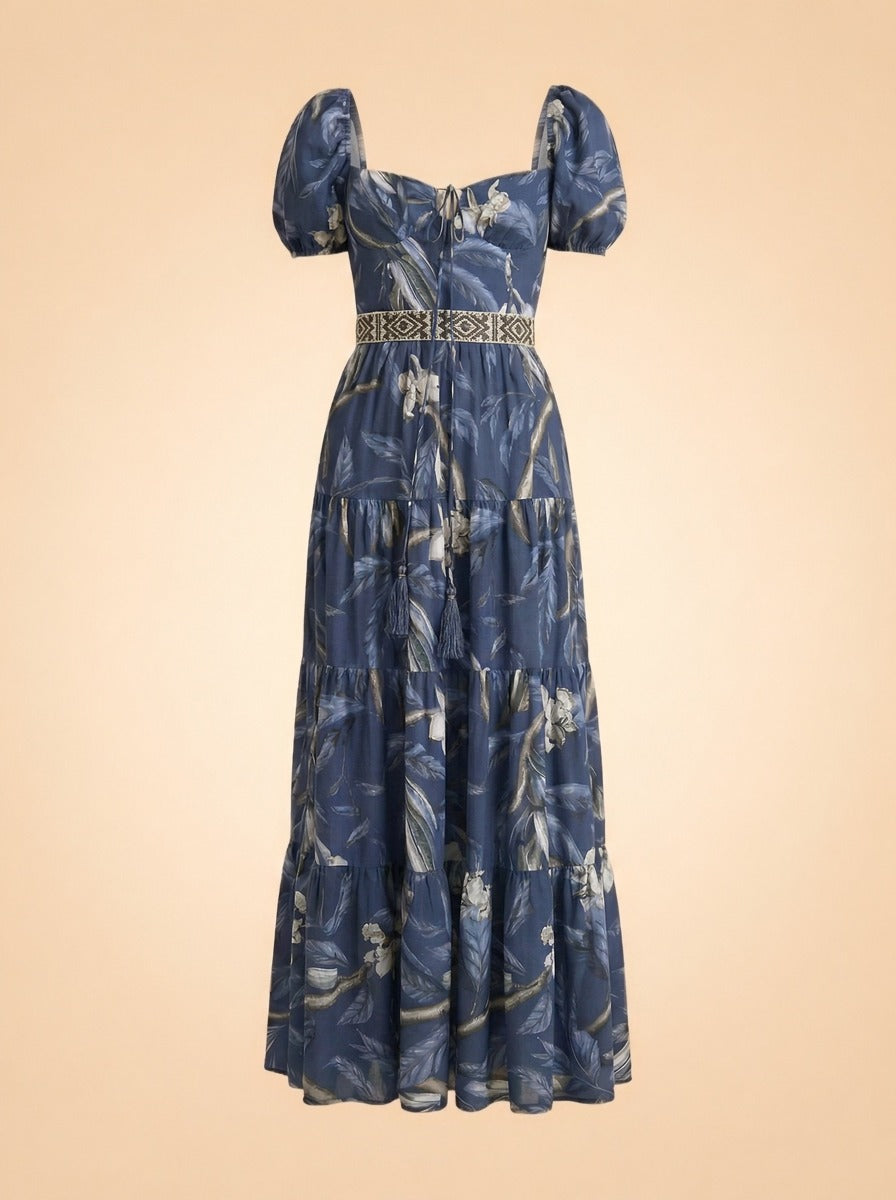 Floral Midi Dress by Johanna Ortiz in Navy, floral