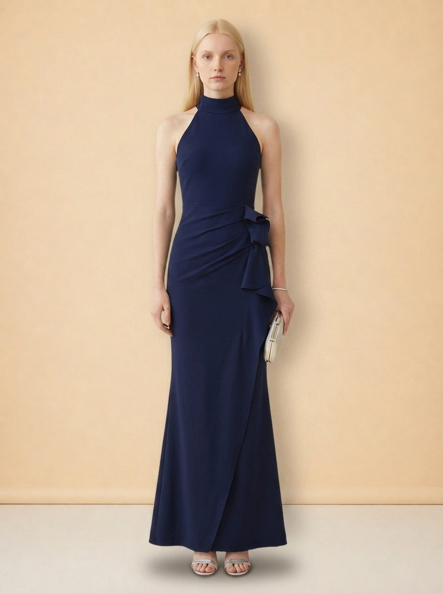Gudrum Halter Ruffle Dress by Chiara Boni La Petite Robe in Navy