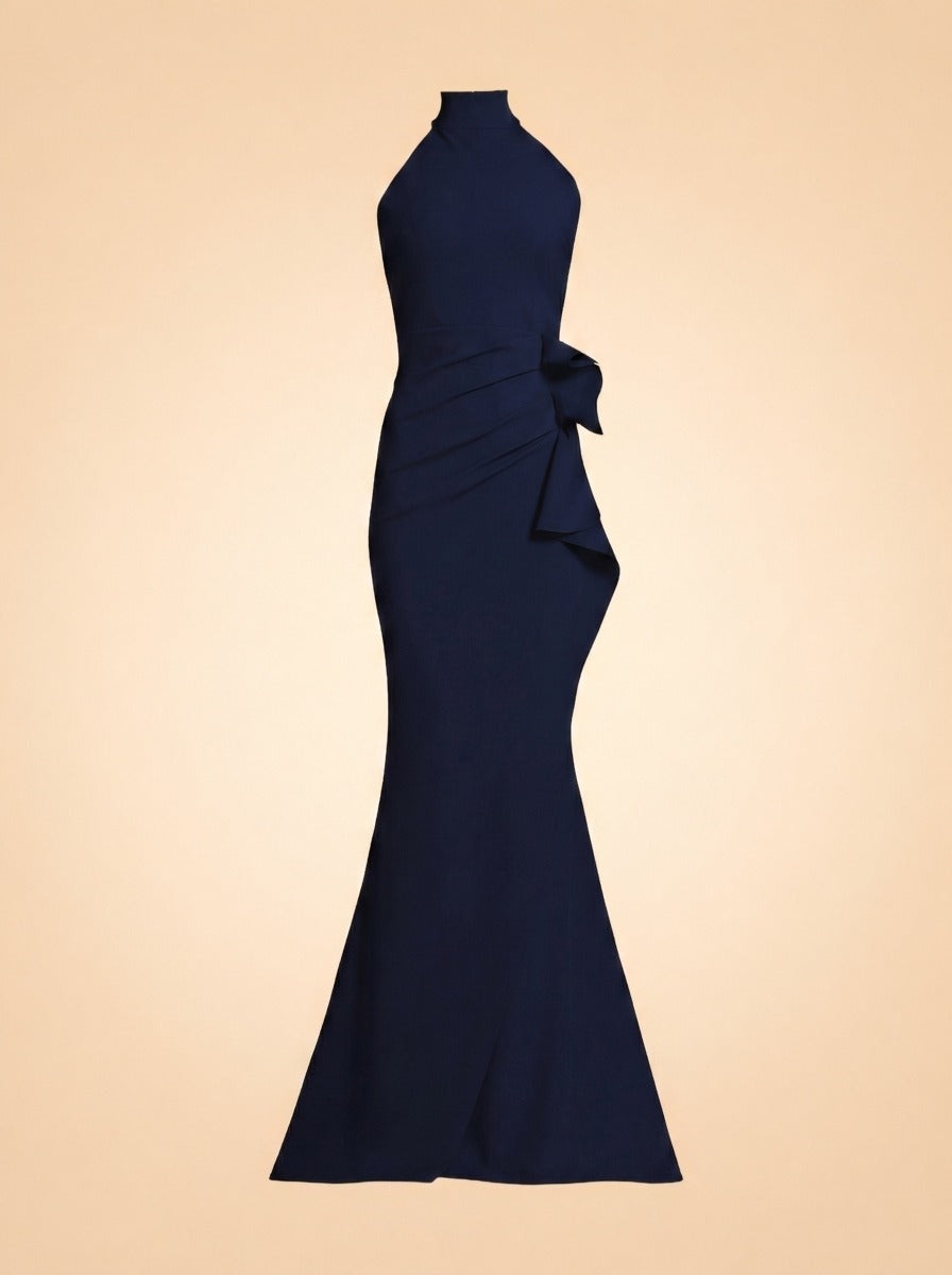 Gudrum Halter Ruffle Dress by Chiara Boni La Petite Robe in Navy