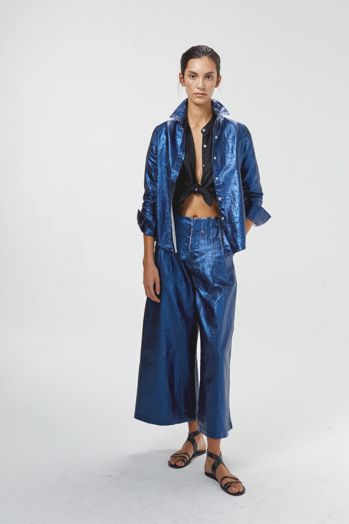 Culotte Metallic Linen Pants