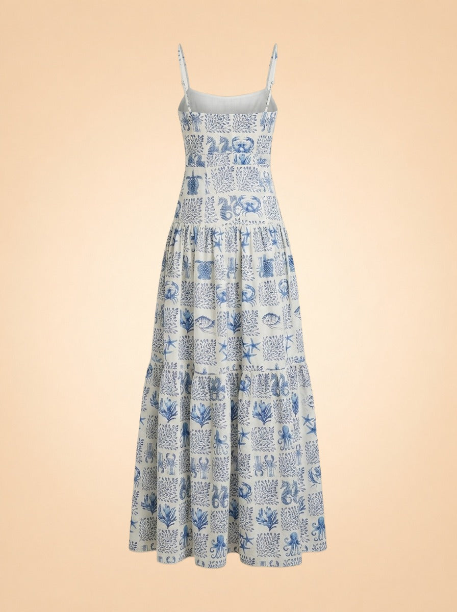 Lima Tiered Linen Maxi Dress by Agua by Agua Bendita in Print