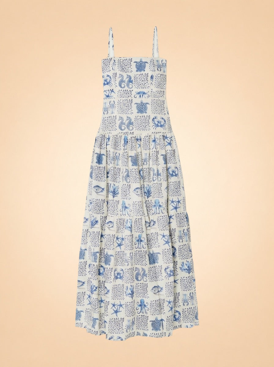Lima Tiered Linen Maxi Dress by Agua by Agua Bendita in Print