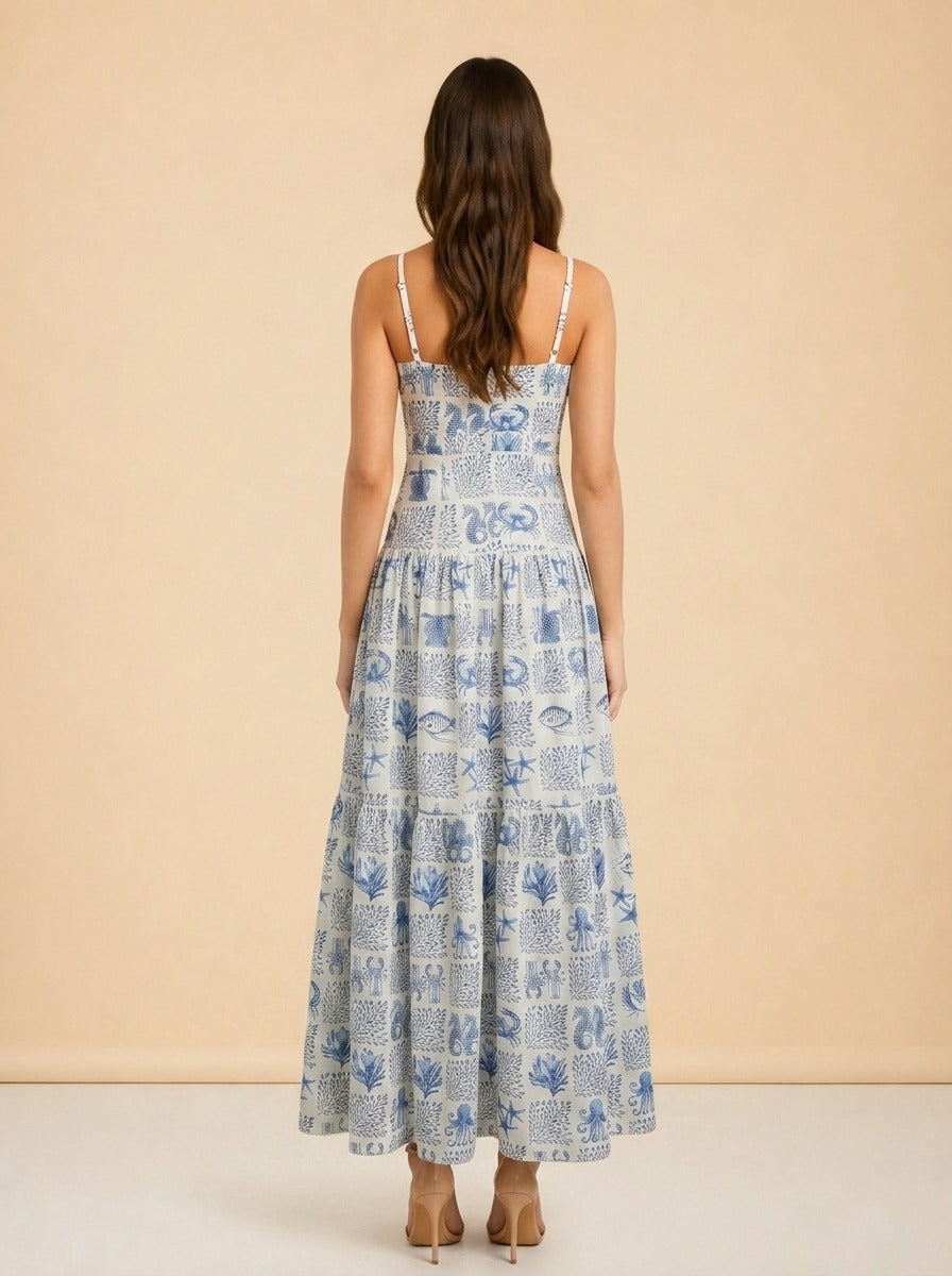 Lima Tiered Linen Maxi Dress by Agua by Agua Bendita in Print