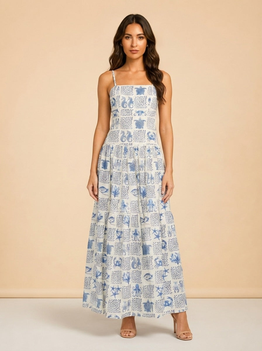 Lima Tiered Linen Maxi Dress by Agua by Agua Bendita in Print