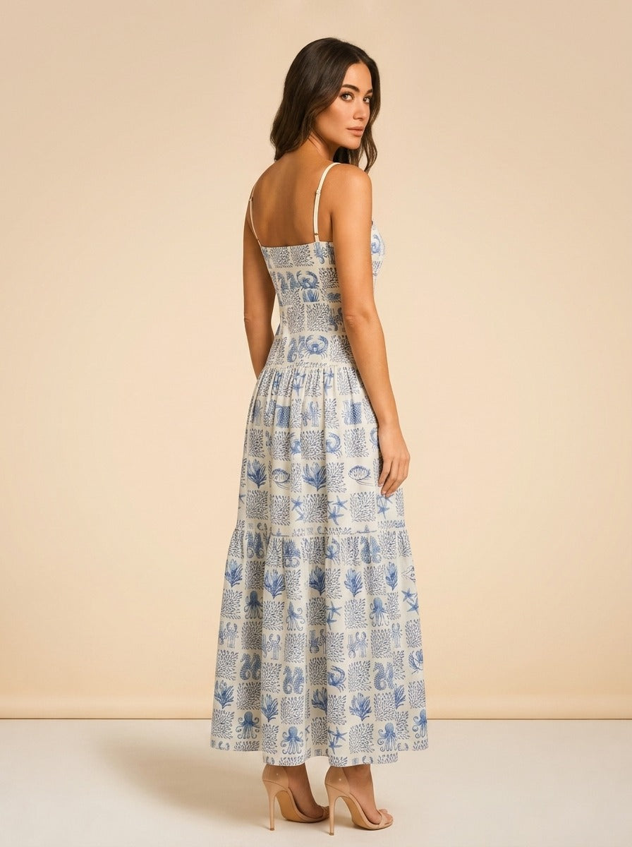 Lima Tiered Linen Maxi Dress by Agua by Agua Bendita in Print